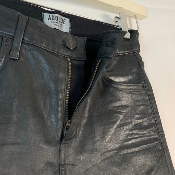 AGOLDE Super High Rise Black Vegan Leather Coated Skinny Jeans- Size 26 - Picture 4 of 7